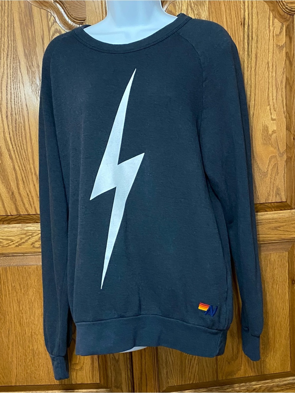 Aviator Nation Bolt Crewneck Sweatshirt Womens M Grey White Lightning CA USA - Picture 13 of 15